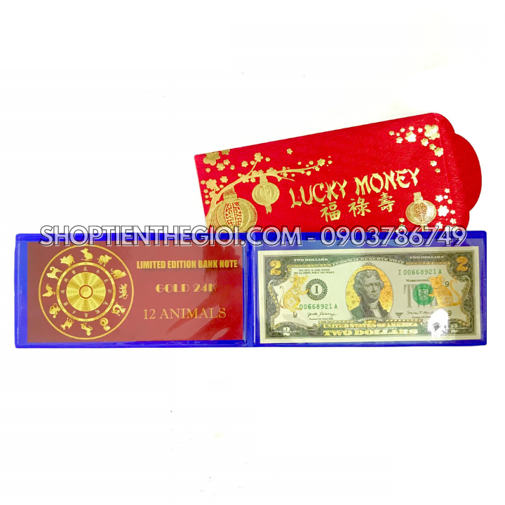 Tiền 2 USD in hình con Chuột 3D nhũ vàng - SP005551